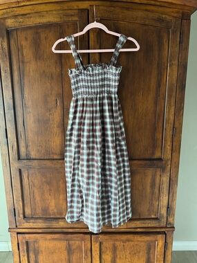 Reclaimed Vintage Plaid Smocked Midi Dress Size XS